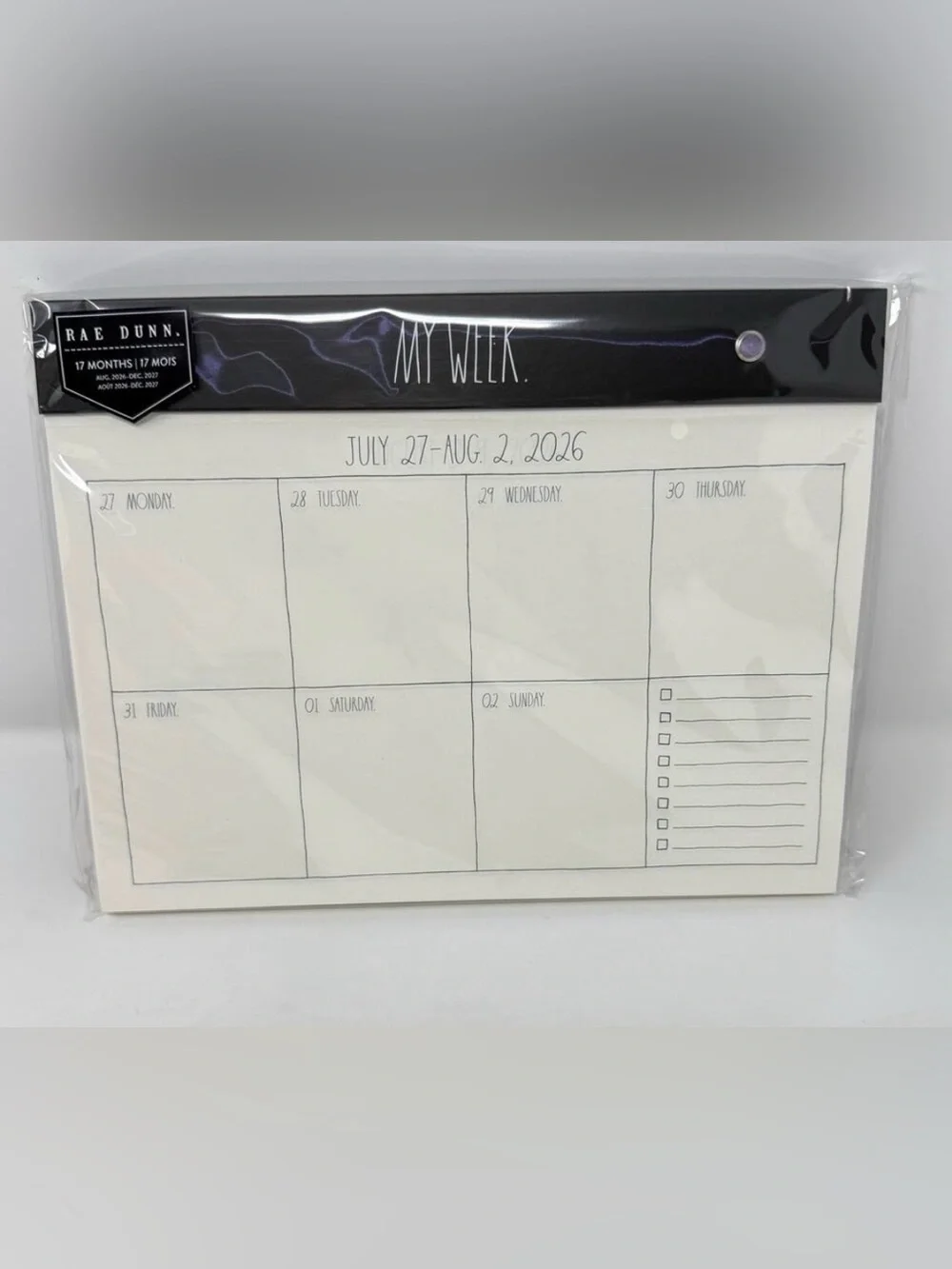 Rae Dunn My Week Weekly Planner 17 Month Aug 2026-Dec 2027 Desk Pad Black